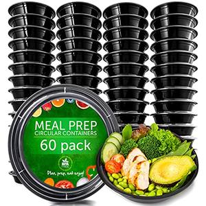 PrepNaturals Reusable Plastic Containers with Lids, 60 Pack, Black, Meal Prep Bowls, Lunch Containers, BPA, PVC and Phthalate Free, Microwave and Freezer Safe