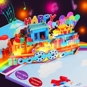 Magic Ants 3D Train Pop Up Musical Birthday Card for Grandson, Granddaughter, Kids, Boys and Girls, Light Up Features, Plays 'Happy Birthday' Song, Fun Interactive Birthday Greeting
