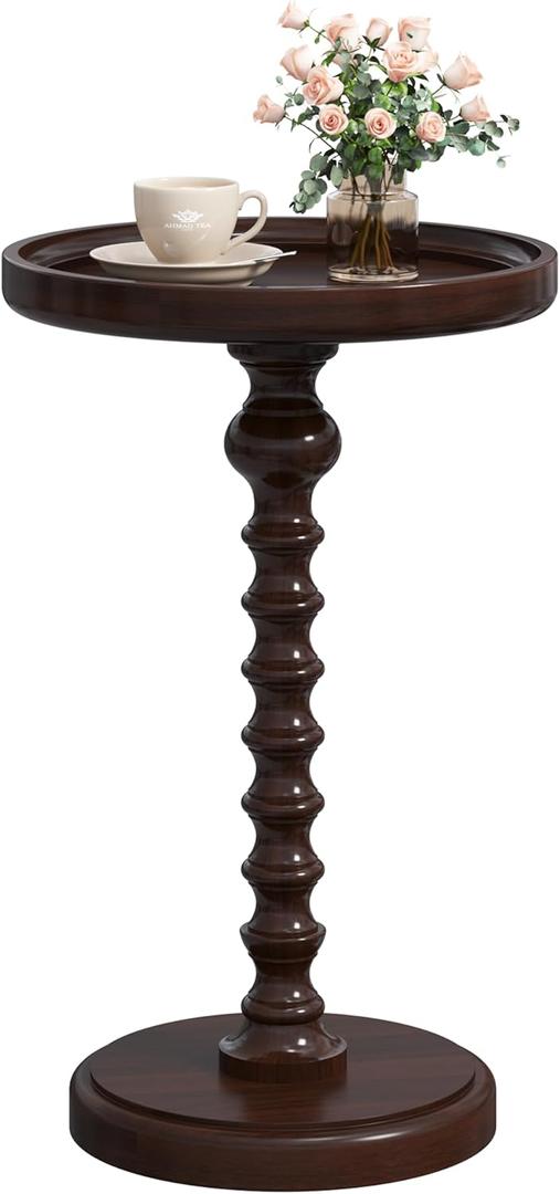 Yusong Round Side Table, Drink Table for Small Spaces, Mid-Century Accent End Table Nightstand Bedside Table for Living Room, Bedroom, Corners, and Office (Walnut)