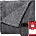 Sunbeam Electric Wi-Fi Connected Loftec Electric Heated Blanket, 10 Heat Settings, 10-Hour Auto Off, Fast Heating, Smart Heating Blanket, Voice & Wired Controller, Night Fog Grey, Queen, 90" x 84"