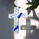 2 x H&D HYALINE & DORA Blue Cross for Car Mirror Hanging Glass Cross Christian Ornaments Christian Gifts for Men Beautiful Jesus Nativity Ornament