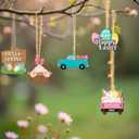 12Pcs Wooden Happy Easter Ornaments for Tree Cute Chick Rabbit Hanging Decorations Truck Easter Egg Spring Flower Hanging Ornaments Holiday Bunny Decorations for Indoor Courtyard Porch Decoration