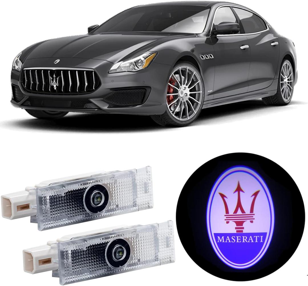 2Pcs Car LED Door Lights Logo Projector, Jfsotls High Definition Never Fade Emblem Light, LED Laser Ghost Shadow Light for Quattroporte Ghibli Grecale Levante (Red and Blue)