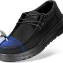 Furuian Steel Toe Shoes for Men Low-top Safety Work Shoes for Men Lightweight Steel Toe Sneakers Comfortable Canvas Work Loafers Zapatos De Trabajo para Hombres (8.5, All Black)