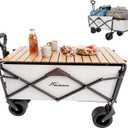 Collapsible Folding Wagon Cart with Removable Table Top & Tailgate, Heavy Duty Beach Wagon with Large All Terrain Wheels for Sand, 430LBS Capacity for Camping Garden Sports Grocery, White