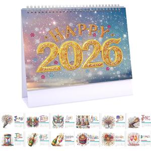 Diamond Art Painting Desk Calendar 2026 Monthly Flip Tabletop Calendar Kit for Home Office Planning Desktop Ornament DIY Craft Gift (2026-C)