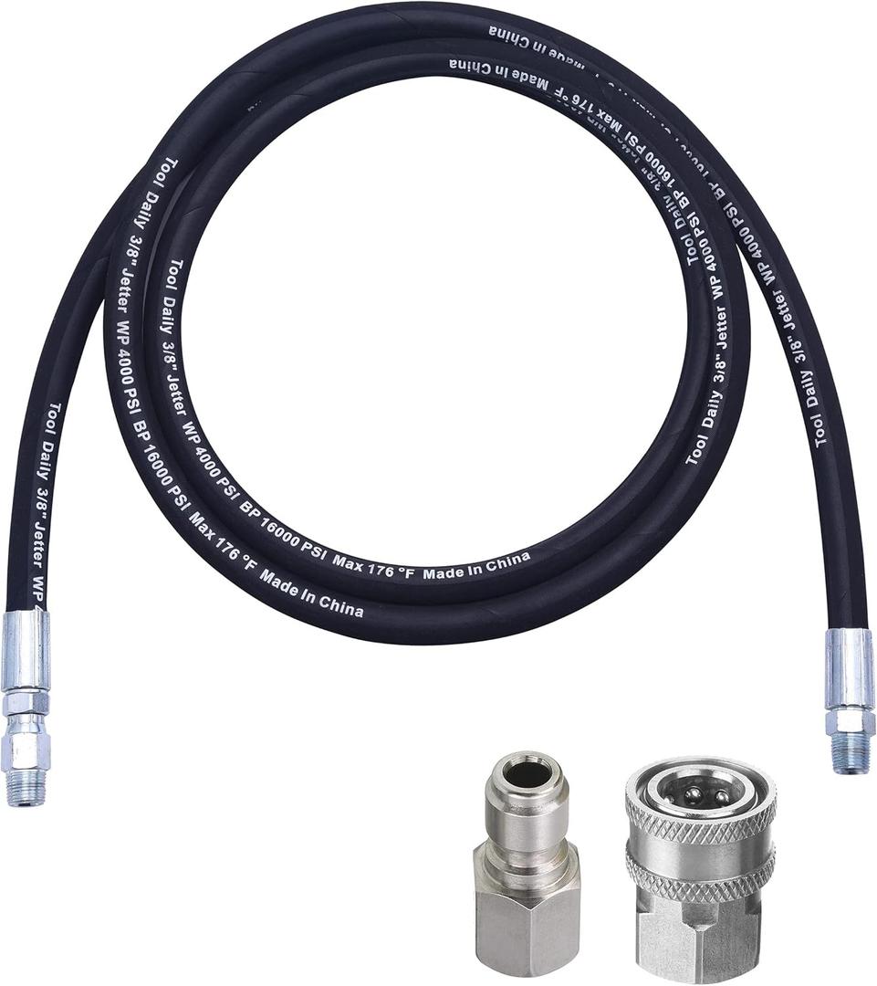 Tool Daily Pressure Washer Whip Hose with Swivel, Hose Reel Connector for Pressure Washing with Power Washer Adapter Set, 8 FT