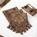 vctops Vintage Luxury Jacquard Damask Floral Table Runners Tea Table Decoration with Multi-Tassels 13"x69" Coffee