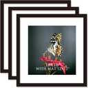 16x16 Frame Black With Mat 12x12 Solid Wood Picture Frames Wall Mounting (3 pack, 16x16 Inch)