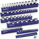 6-Piece 1/4" 3/8" 1/2"-Driver SAE Magnetic Socket Organizer Set (Holds 68 Sockets) - Detachable Tool Tray with 5mm Magnetic Base for Garage/Home Workshop(Sockets Not Included)