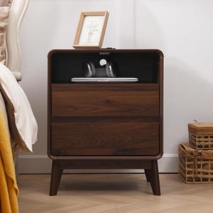 Nightstand, Wood Bedside Table with 2 Drawers and Open Storage Shelf, Accent End Table with Solid Wood Legs for Bedroom,Walnut (1)