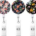 Badge Reel Retractable Nurse Badge Holder Cute Name Decorative Badge Reels with Clip on ID Card Holders (3 Pack Flowers B)