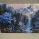 Blue Tree Forest Waterfall Wall Art Nature Landscape Canvas Print Painting, 40"L x 20"W