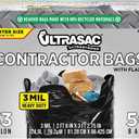 Ultrasac Contractor Trash Bags - (50 Pack/w Ties) - Heavy Duty 3 MIL Thick, 39" x 32", Shorter 33 Gallon Black Version - for Industrial, Commercial, Professional, Construction, Lawn, Leaf, and More