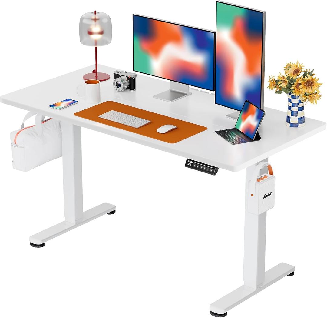 ErGear Height Adjustable Electric Standing Desk, 48 x 24 Inches Sit Stand up Desk, Memory Computer Home Office Desk with Two-Piece Desktop (White)