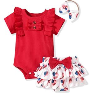 HIHA Baby Girl 4th of July Outfit 12-18 Months American Flag Clothes USA Independence Day Clothing White