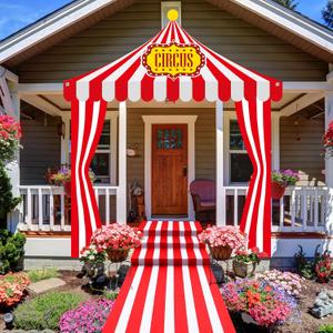 4 Pcs Carnival Circus Tent Decorations Carnival Entryway Door Party Decor Red and White Striped Awning Hanging Banner Aisle Runners Supply for Circus Theme Birthday Celebration
