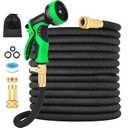 Garden Hose, Upgraded 4-Layer Latex Hose Pipe, 50FT Flexible Hose Pipe with 10 Function Nozzle 3/4" 1/2" Brass Connectors, Leakproof No-Kink Flexible Water Hose for Garden, Car Washing (50FT, Black)