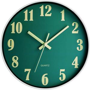 JoFomp Glow in The Dark Clock, 12 Inch Modern Silent Non Ticking Wall Clocks Battery Operated, Night Light Wall Clock for Living Room Decor, Wall Clock Decorative for Kitchen Bedroom (Green)
