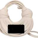 Hand-Woven Bread Women's Clutch Top Handle Satchel Shoulder Crossbody Creative Noodles Purses Underarm Bag Handbag (White)