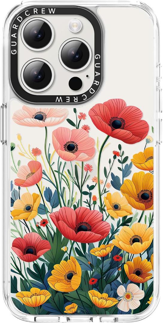 for iPhone 15 Pro Max Case, [Floral Garden] Cool Aesthetic Pattern for Women, [11FT Military-Grade Drop Tested] Slim Crystal Clear Shockproof TPU Bumper Phone Cover, 6.7"