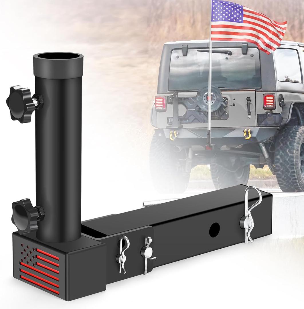 GADFISH Trailer Hitch Flagpole Mount - Universal Flag Mount for 2" Receiver, Black (1 Flagpole)