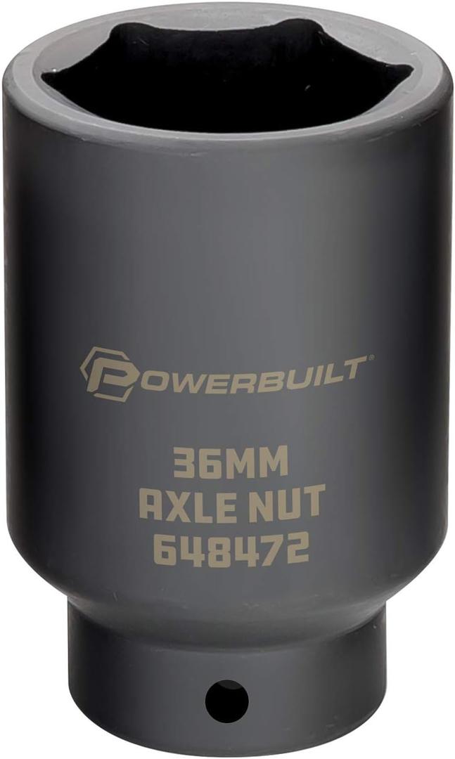 Powerbuilt 1/2-inch Drive Axle Nut Socket, 36mm 6 Point Extra Deep, Remove Front Wheel Drive Axle Shaft Nuts, Pin Hole - 648472, Black