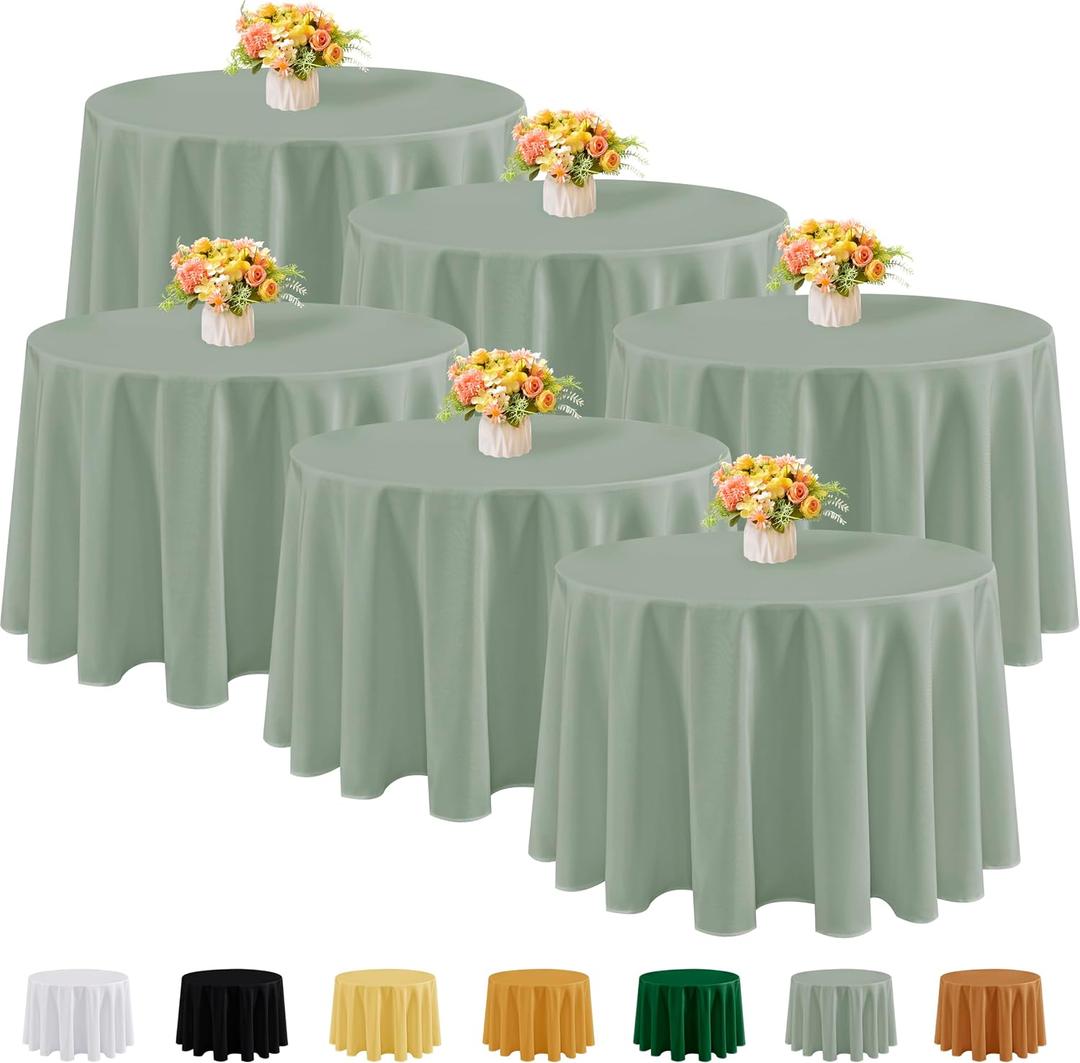 Fitable 6 Pack Sage Green Round Tablecloths - 120 Inches Round - Wrinkle and Stain Resistant Fabric Table Clothes, Washable Polyester Table Covers for Wedding, Party, Banquet, Formal Events