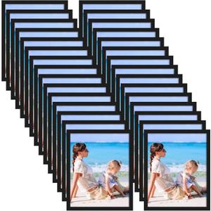 CRUGLA 30 Packs 8x10 Magnetic Picture Frames for Refrigerator, Modified Sheet with Self Adhesive Backing, Black 8 by 10 Photo Craft Frame Set Glass Window Door Cubicle, (WACX230315)