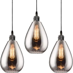 3 Packs Industrial Glass Pendant Lights for Kitchen Island, Modern Teardrop Chrome Mirror Effect Lighting Fixture Edison Hanging Light for Farmhouse Bar Area Over Sink Dining Room (Bulb Not Included)