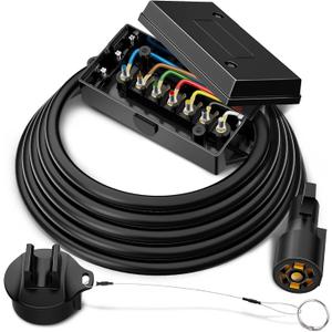 MICTUNING Heavy Duty 7 Way Plug Inline Trailer Cord with 7 Gang Junction Box 8 Feet, Weatherproof