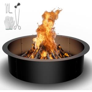Outdoor Smokeless Fire Pit Ring Insert,36 Inch Inner|42 Inch Outer Diameter, Heavy Duty Metal Round Fire Ring for Outside Wood Burning, Black
