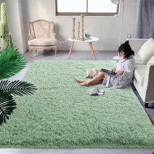 DweIke Fluffy Shaggy Area Rug, Green Plush Rugs for Living Room Bedroom, Soft Carpets for Kids Girls Boys Room, Extra Large Fuzzy Rug, Upgrade Non-Slip Rugs, 6 ft X 9 ft, Green