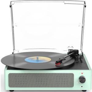 Record Players for Vinyl Turntable with Speakers Belt-Driven 3-Speed LP Phonograph Bluetooth Wireless Input Headphone AUX-in RCA Line Auto Stop for Beginners New Sleek Mint Light Green