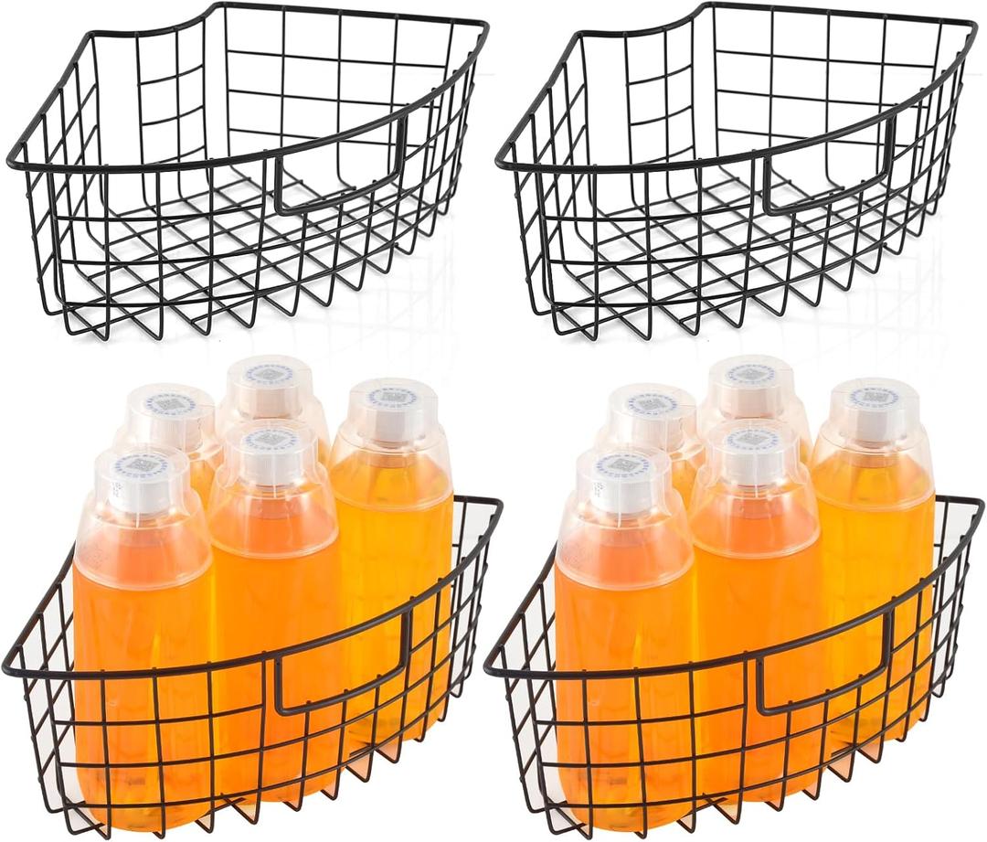 2 Pack Lazy Susan Basket Lazy Susan Organizer Bins for 18"/20" Diameter Turntable 1/4 Wedge Corner Cabinet Organizer Metal Lazy Susan Kitchen Organization with Handle for Cabinet Fridge 9x6.2x4 Inch