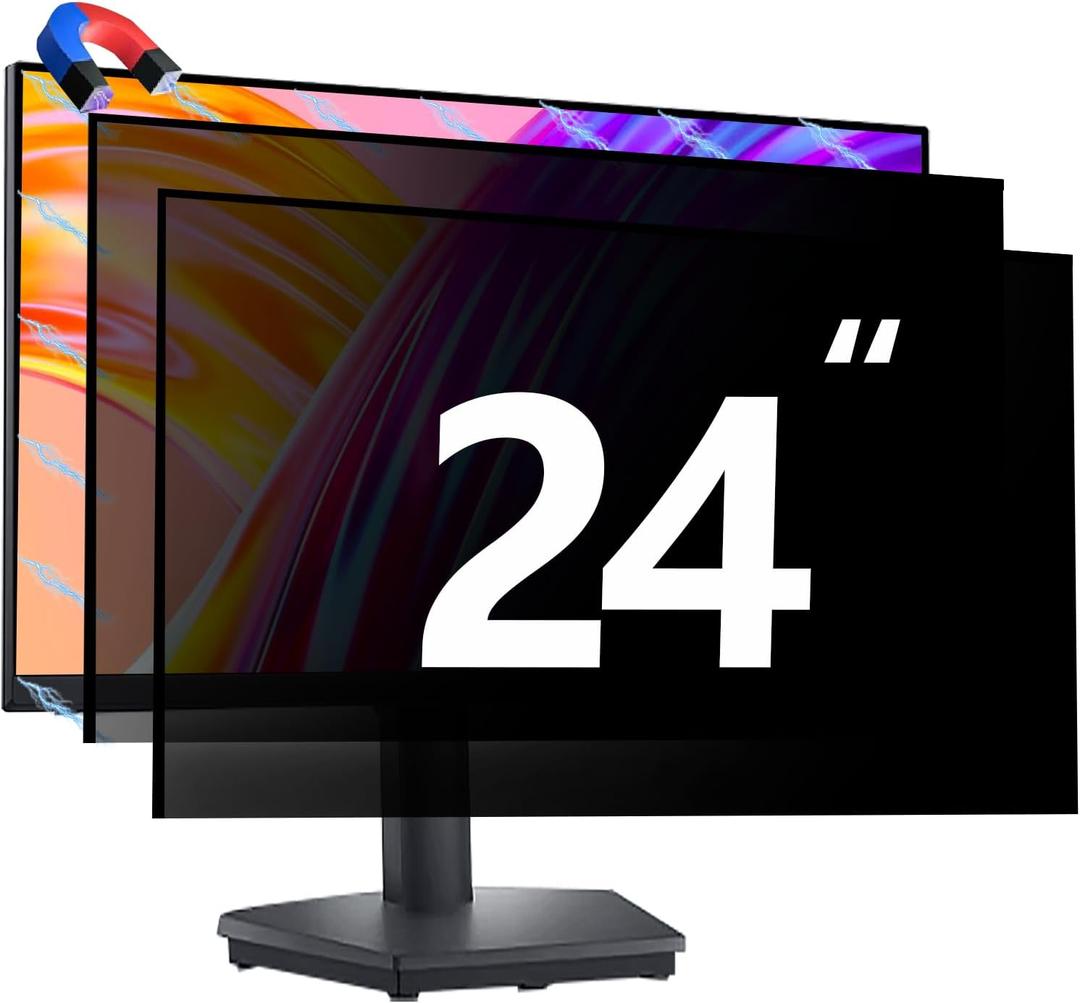 [2 Pack 24 Inch Magnetic Computer Privacy Screen for Monitor 16:9 Aspect Ratio Widescreen Monitor, Eye Protection Anti Glare Blue Light Filter, 24in Removable Black Anti Spy Protector Film