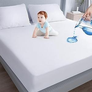 Moonsea Queen Size Mattress Protector Waterproof,Mattress Cover Protector, Smooth Top Mattress Protector for Kids, Breathable Skin Friendly and Noiseless Fitted Sheet Queen Size,Polyester