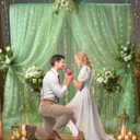 1010ft Green Tulle Backdrop Curtain with Lights String for Parties, Sheer Photo Curtain Backdrop Drapes for Wedding Party Photography Backgrounds
