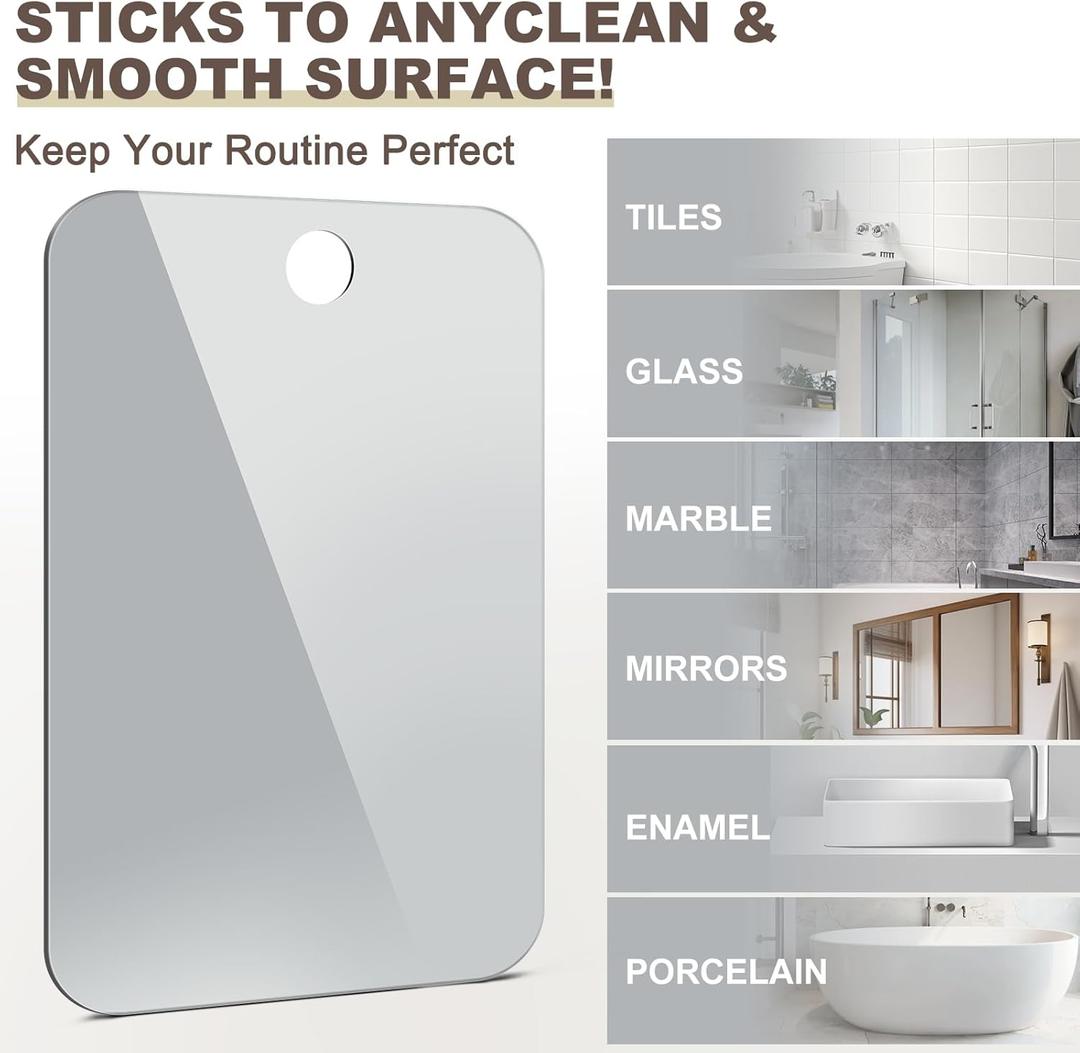 Shower Mirror Fogless for Shaving Anti-Fog Frameless Wall Hanging Makeup,11.81" L x 7.87" W,Darkgrey
