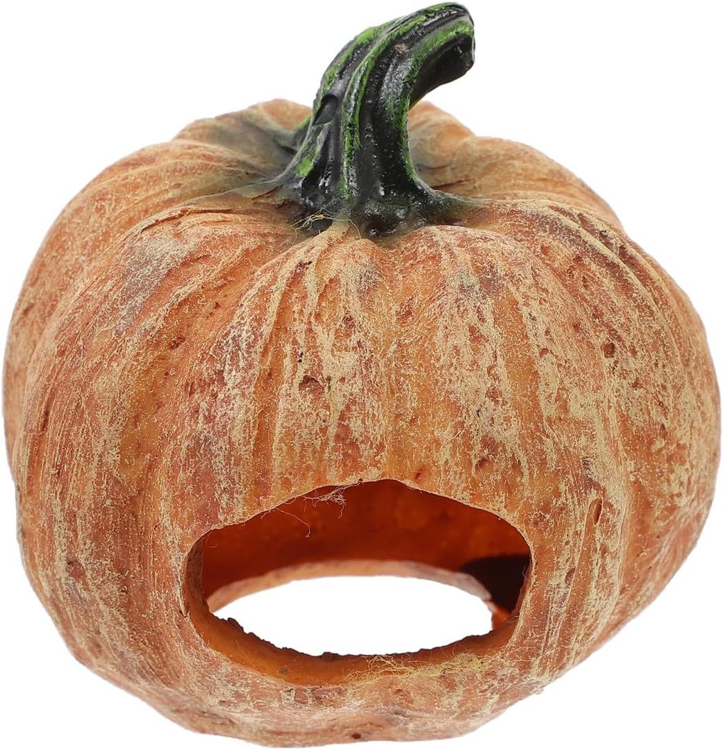 2 x Amosfun Halloween Decoration Resin Pumpkin Cave Reptile Hideout for Turtles Frogs and Lizards - Halloween Party Terrariums and Aquariums Decoration