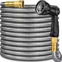 Metal Garden Hose 200 FT - Stainless Steel Garden Hose Leak-Proof with Layer Latex Core - 2025 Version/New Patented,Lightweight,Durable, Less-Kink Flexible Metal Water Hoses (Silver)