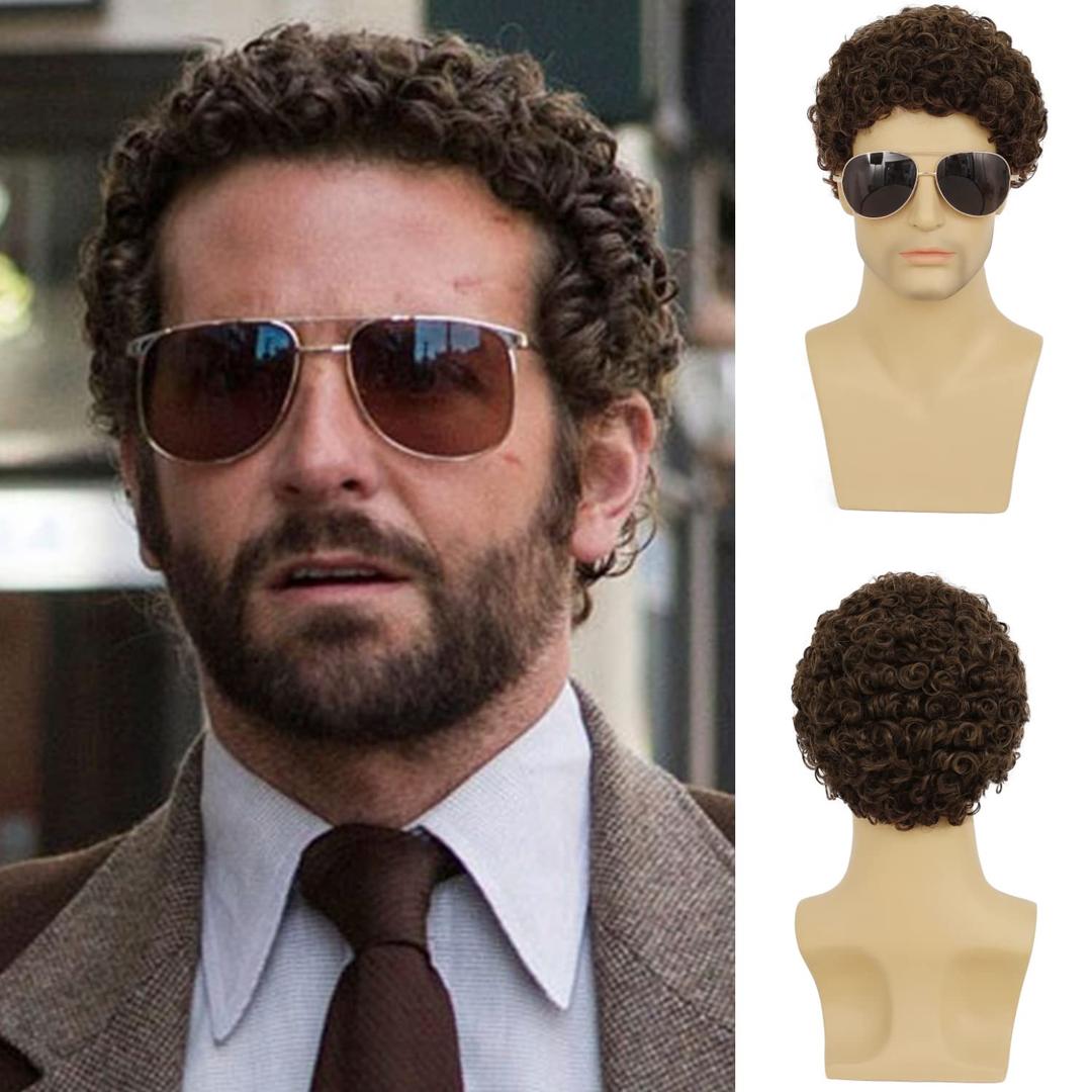 Short Curly Brown Wig for Men Short Curly Afro Synthetic Natural Looking Daily Party Costume Halloween Wigs for Male Guys