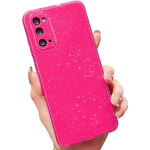 MINSCOSE Compatible with Samsung Galaxy S20 5G Case, Cute Neon Bright Color, Glitter Bling Thin Slim Shockproof Silicone Sparkly Cover for Women Girl for Galaxy S20 6.2 INCH-Hot Pink
