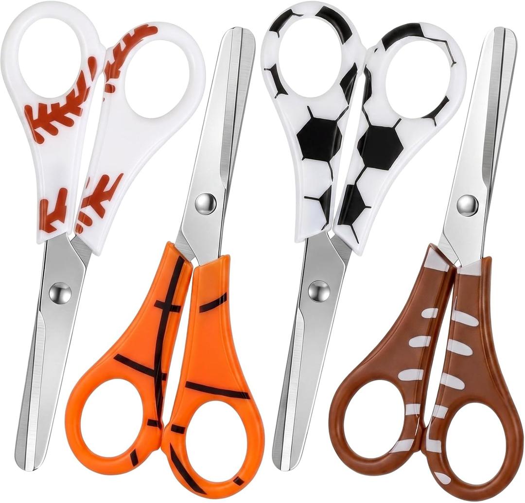 Therwen 24 Pcs Sport Blunt-tip Scissors Set 5 Inch Soccer Football Basketball Volleyball Safety Scissors for School Classroom DIY Crafting Back to School Supplies for Teacher Gifts