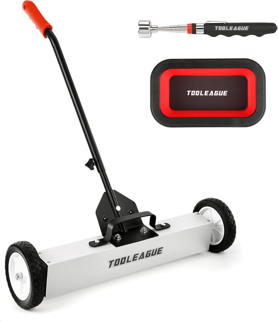 24" Rolling Magnetic Sweeper with Wheels, 50LB, 3Pcs Magnet Sweeper Set