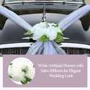Wedding Car Decorations Kit with White Artificial Flowers, Satin Ribbon Bows, Just Married Hood Garland, Bride and Groom Vehicle Decor for SUV Truck Outdoor Wedding Party Bonnet Bouquet