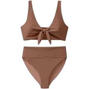 ANRABESS Bikini Sets for Women Summer High Waisted 2 Piece Bathing Suit Ribbed Tie Knot Swimsuit 2026 Beach Vacation Swimwear, L