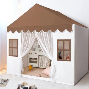 Kids Play Tent with Mat, Large Playhouse Play Tent Indoor for Girls Boys, Kids Tent Toys for Toddlers Children Play House for Birthday Toy House Gift (Brown)