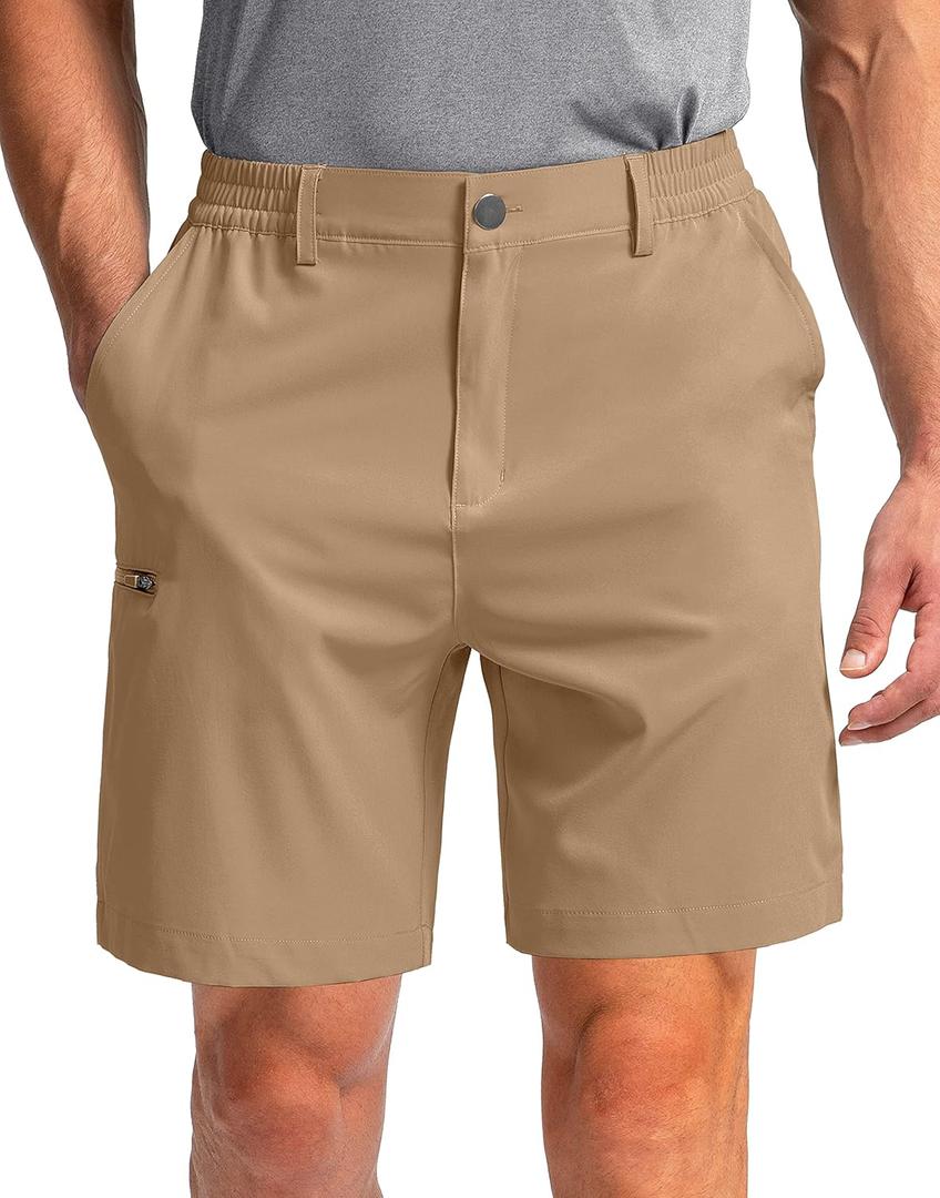 Pinkbomb Men's Golf Shorts with 6 Pockets Stretch Quick Dry Hiking Work Dress Shorts for Men (XX-Large, Dark Khaki)