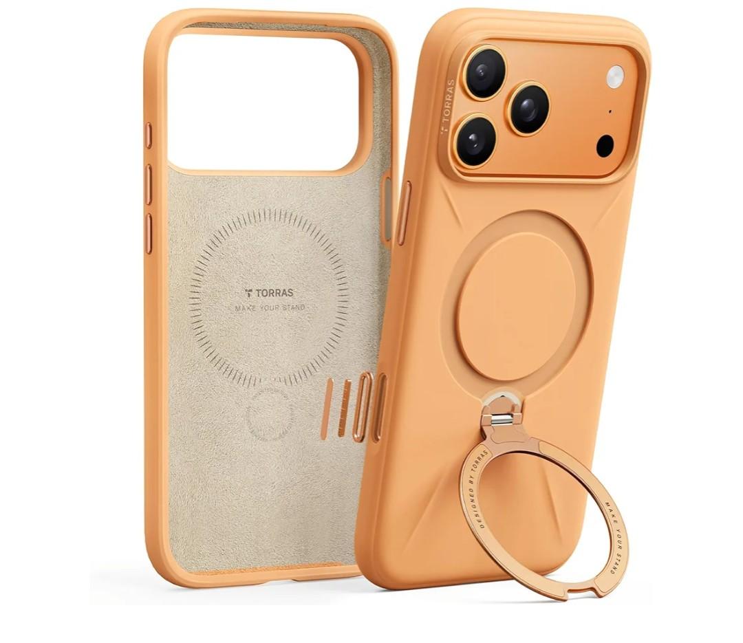 TORRAS Ostand Q3 Silicone for iPhone 17 Pro Max Case, Fit for MagSafe, 360 Spin Ring Stand, Liquid Silicone Cozy Vibrant Grip, Camera Control, Protective Case for iPhone 17 Pro Max, Pastel Orange